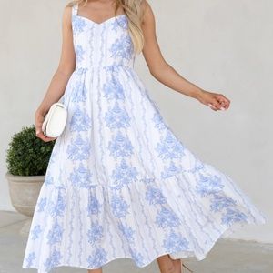 Delicate Feelings Blue Toile Midi Dress
